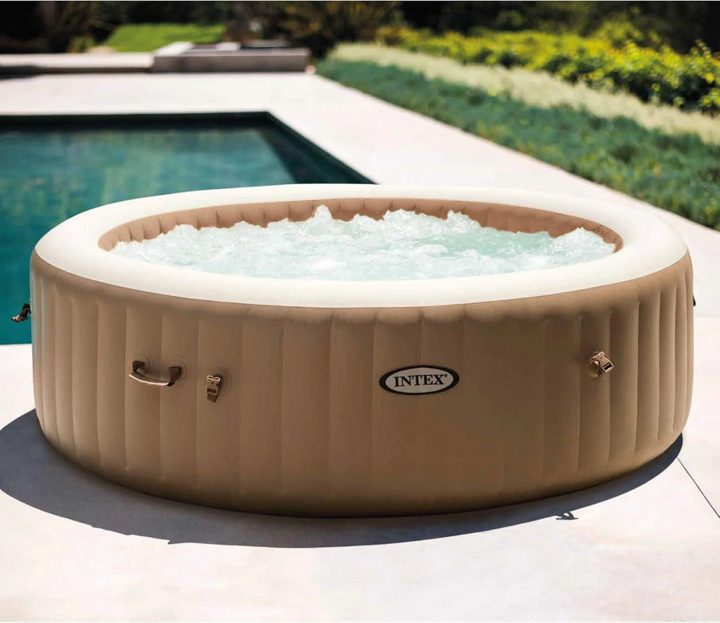 Intex PureSpa 6 Person Bubble Massage Inflatable Hot Tub Spa Set Tan Spa Plus Water Heater Pump