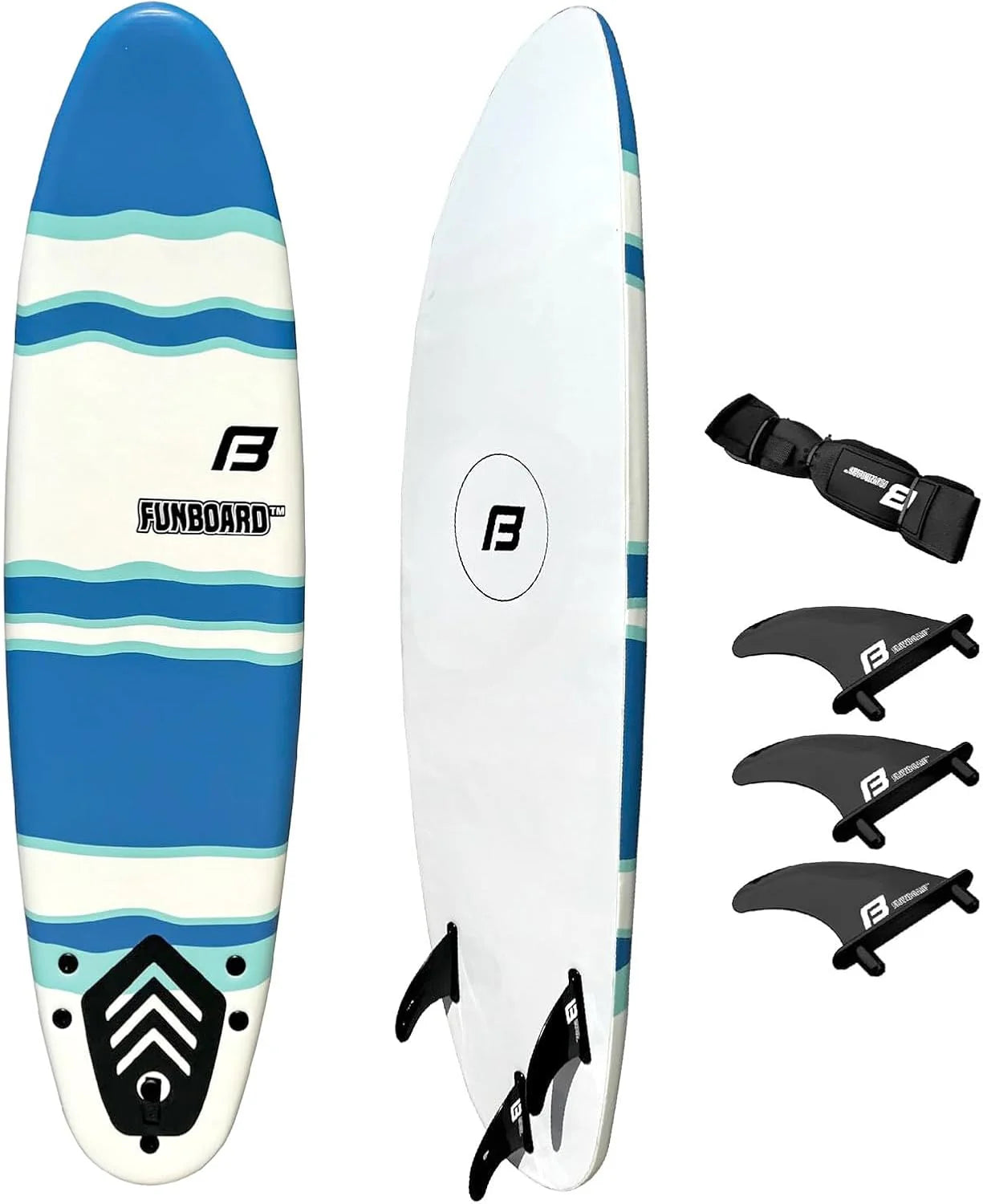 6 FUNBOARD Surfboard Softboard Foam Include (3) Fins 6 Foot Leash and (2) Wood Stringers