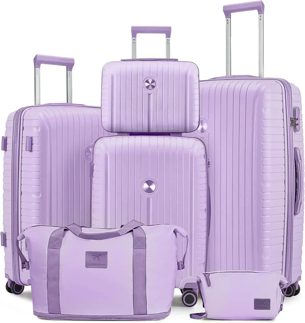 5-piece PP hardshell lightweight travel carry-on luggage set with dual spinner wheels