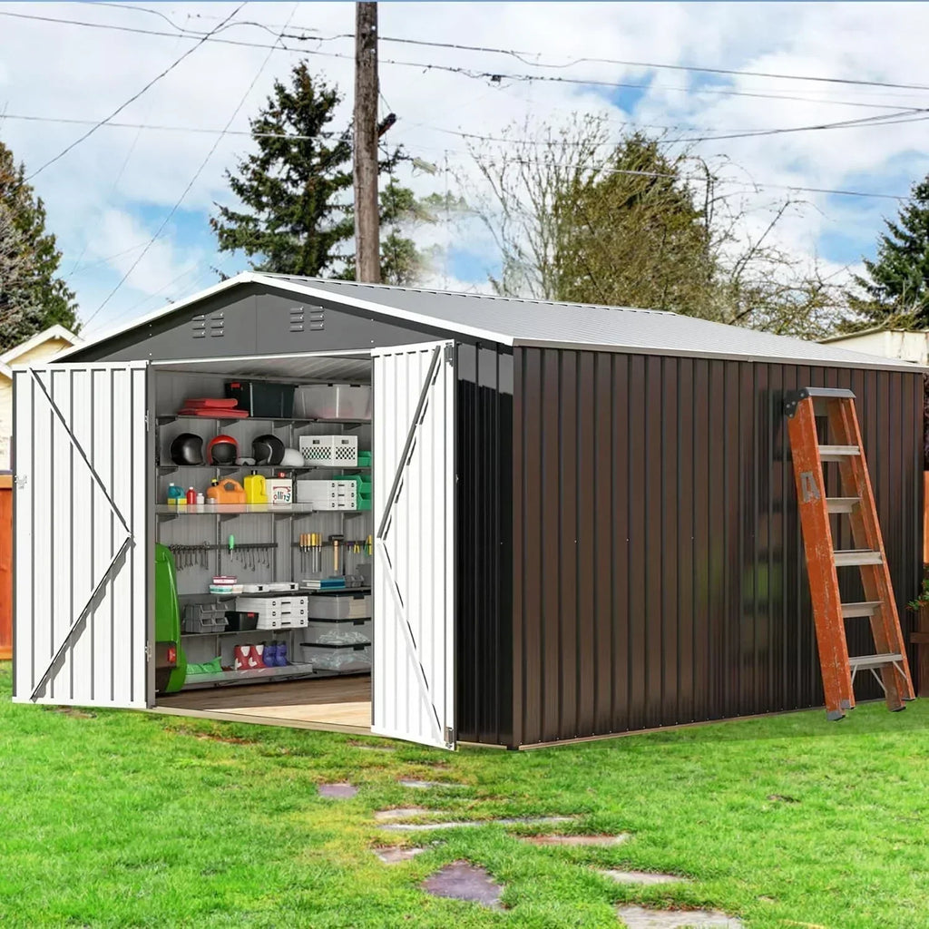 Polar Aurora 8 x 12 FT Outdoor Storage Shed Metal Garden Shed with Updated Frame Structure