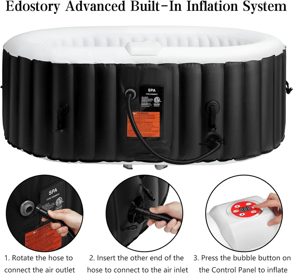 Edostory Hot Tub Inflatable Portable Oval Spa 2 Person Hot Tub with 90 Bubble Jets