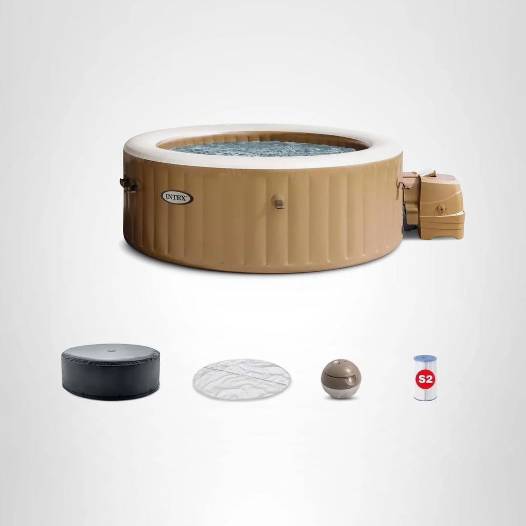 Intex PureSpa 6 Person Bubble Massage Inflatable Hot Tub Spa Set Tan Spa Plus Water Heater Pump