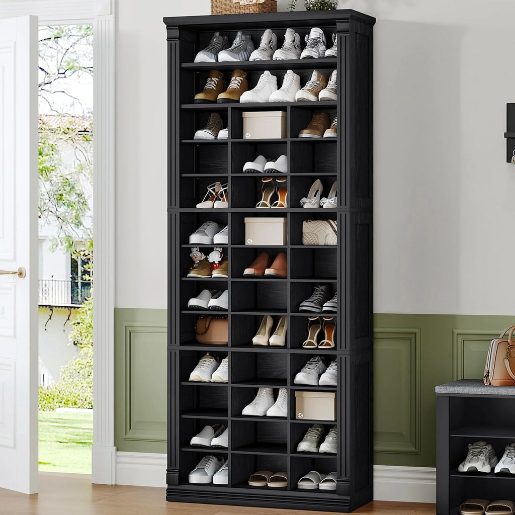 13 Tiers Shoe Storage Cabinet, Tall Shoe Cabinet with Cubby, Wooden Shoes Organizer