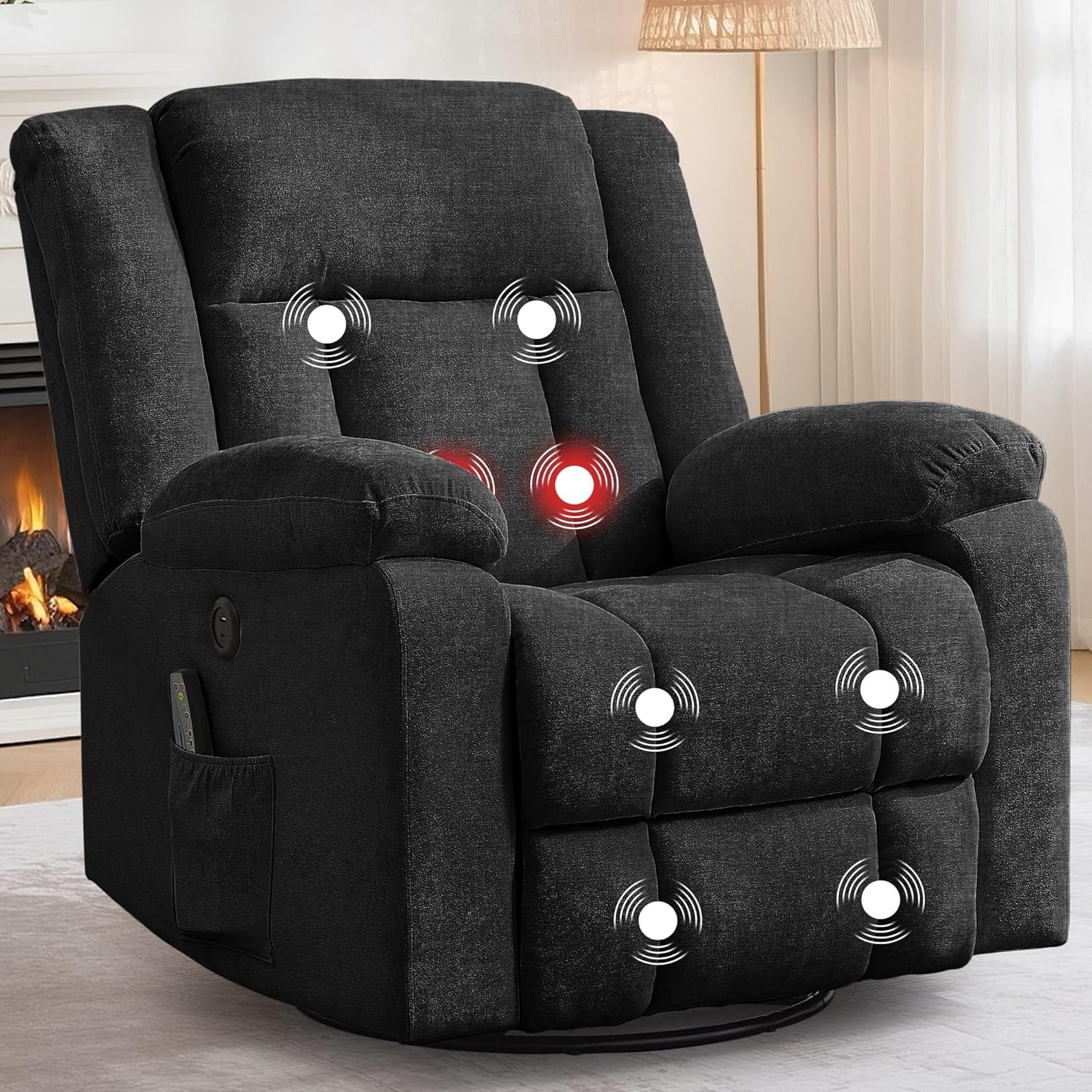 Rocker Recliner, Glider Recliner Chairs for Adults, 360�� Swivel Rocking Chair with Massage and Heating, Nursery Chair