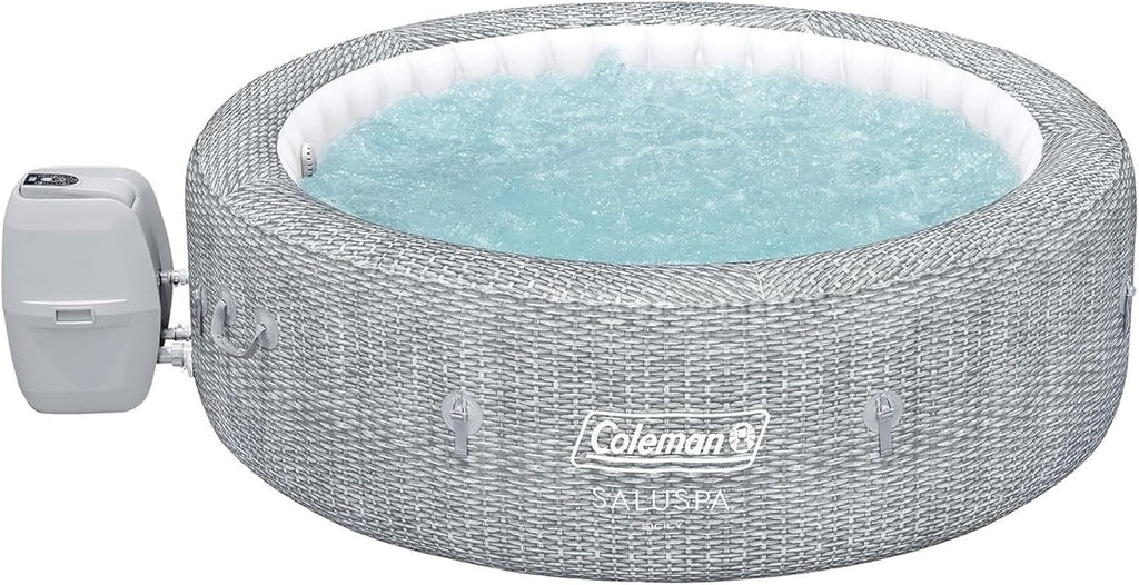 SaluSpa Sicily AirJet 7 Person Inflatable Hot Tub Round Portable Outdoor Spa with 180 Soothing AirJets and Insulated Cover, Gray
