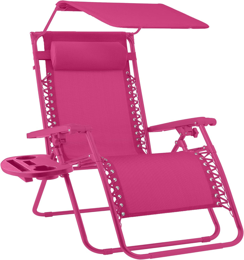 Best Choice Products Folding Zero Gravity Outdoor Recliner Patio Lounge Chair w/Adjustable Canopy Shade, Headrest, Side Accessory Tray, Textilene Mesh - Peacock Blue