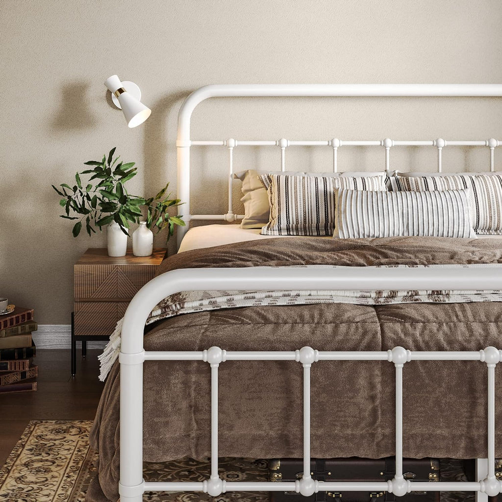 Allewie Queen Size Metal Platform Bed Frame with Victorian Style Wrought Iron-Art Headboard