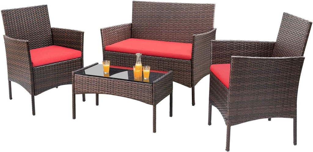 4 piece outdoor patio furniture set rattan chair wicker set