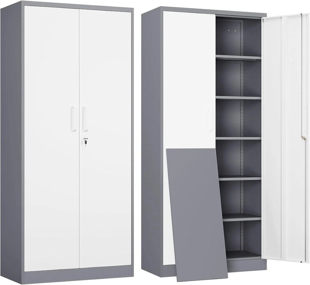 Yizosh Metal Garage Storage Cabinet with 2 Doors and 5 Adjustable Shelves