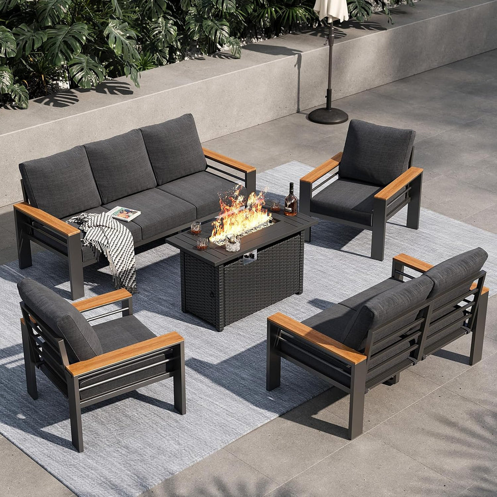 Aoxun Aluminum Outdoor Patio Furniture Set, 5 Seats Outdoor Sectional with Coffee Table, Patio Conversation Sets with Upgraded Armrests and Cushions for Backyard, Garden and Poolside