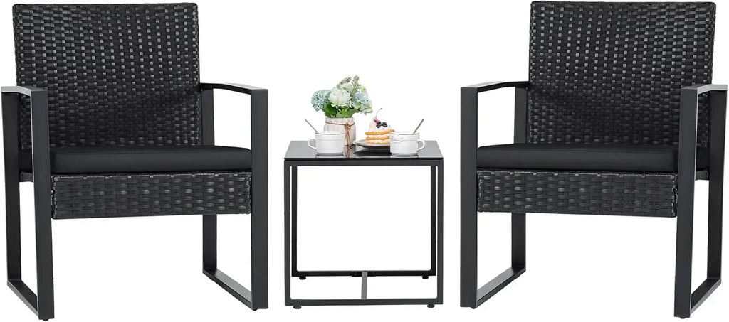 Flamaker 3 Pieces Patio Set Outdoor Wicker Furniture Sets Modern Rattan Chair Conversation Sets