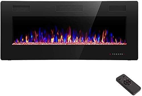 R.W.FLAME 60 Recessed and Wall Mounted Electric Fireplace, Low Noise, Fit for 2 x 6 Stud, Remote Control with Timer, Touch Screen, Adjustable Flame Color and Speed, 750-1500W