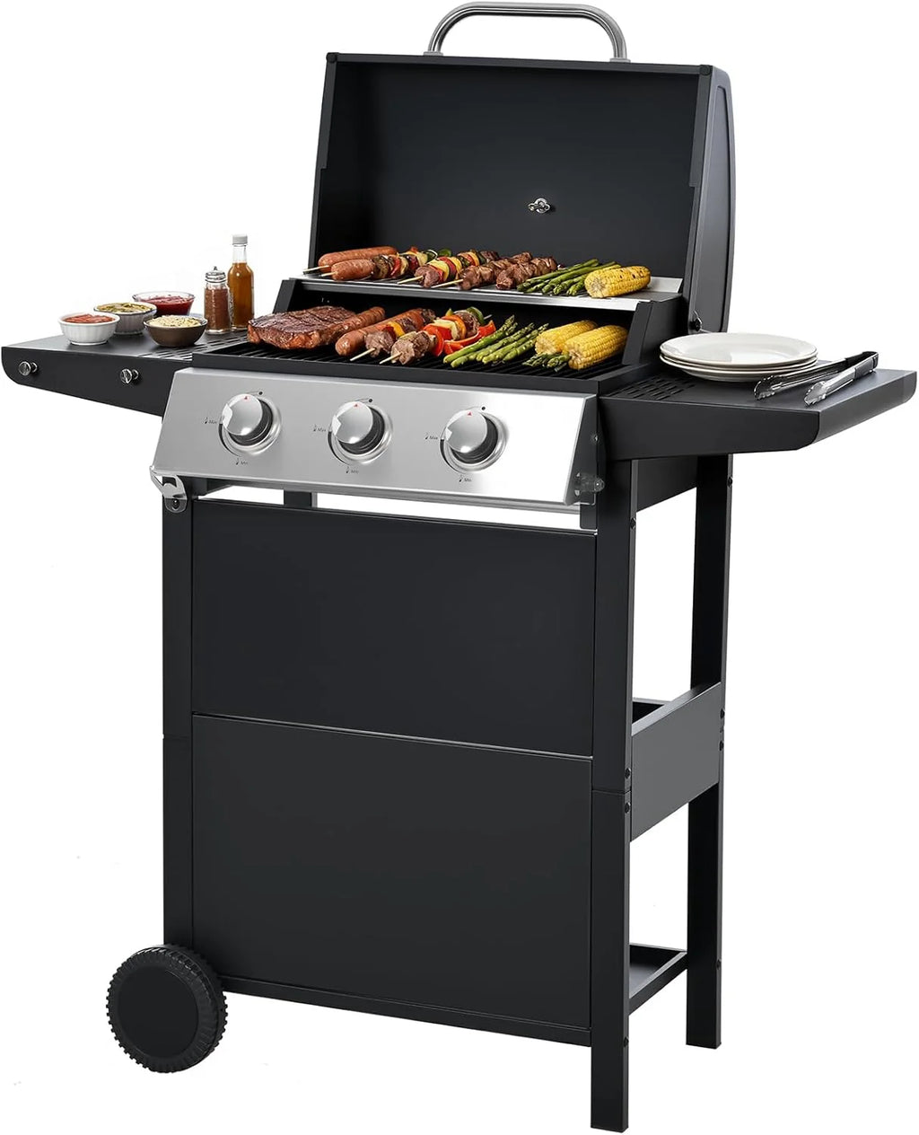 4-Burner Propane Gas Grill with Side Burner, 46,500 BTU Output Stainless Steel Grill