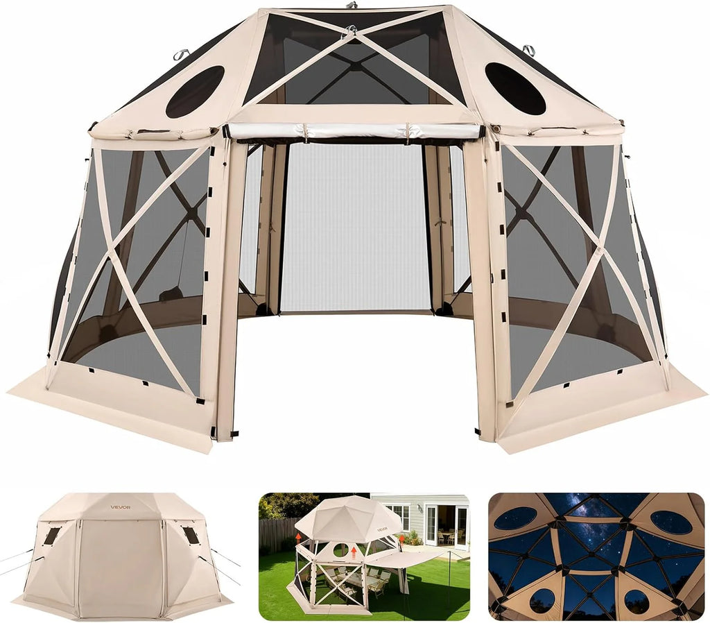 VEVOR 12 * 12ft 6 Sided Pop-up Canopy Shelter Tent with Mesh Windows, Portable Carry Bag