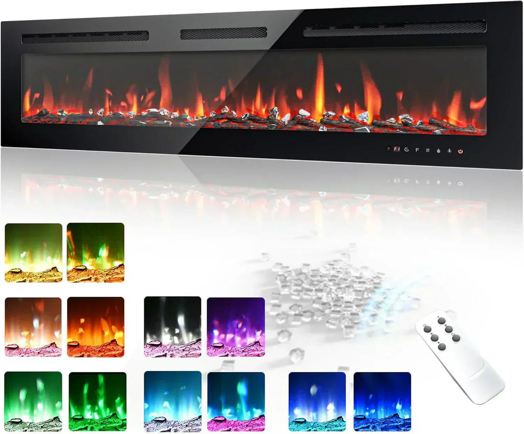 EUHOMY 50 Inch Electric Fireplace Wall Recessed Adjustable Flame Color Fireplace Heater