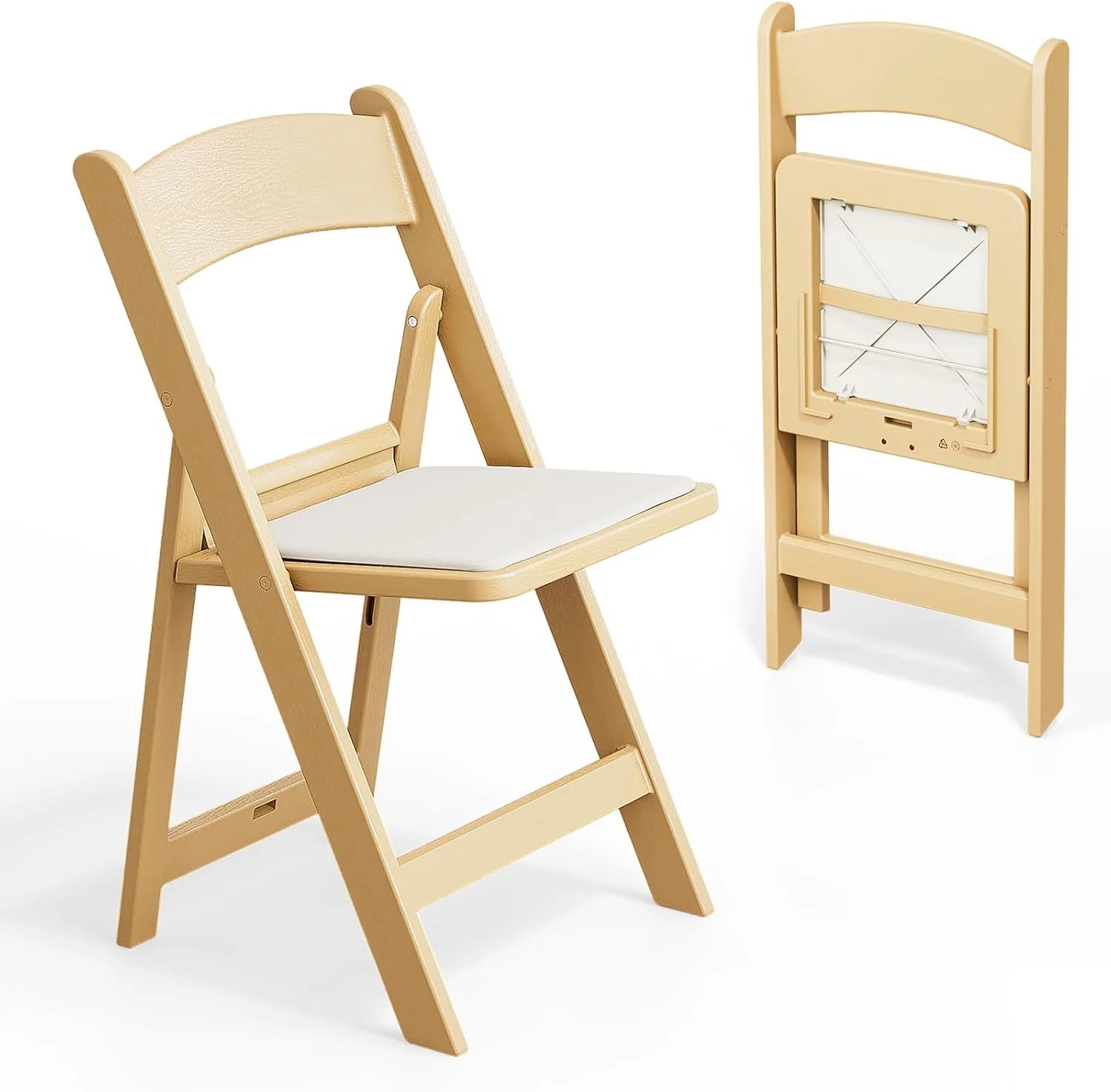 VINGLI Resin Folding Chair with Cushion Foldable Plastic Chair with Comfortable Cushioned Seat