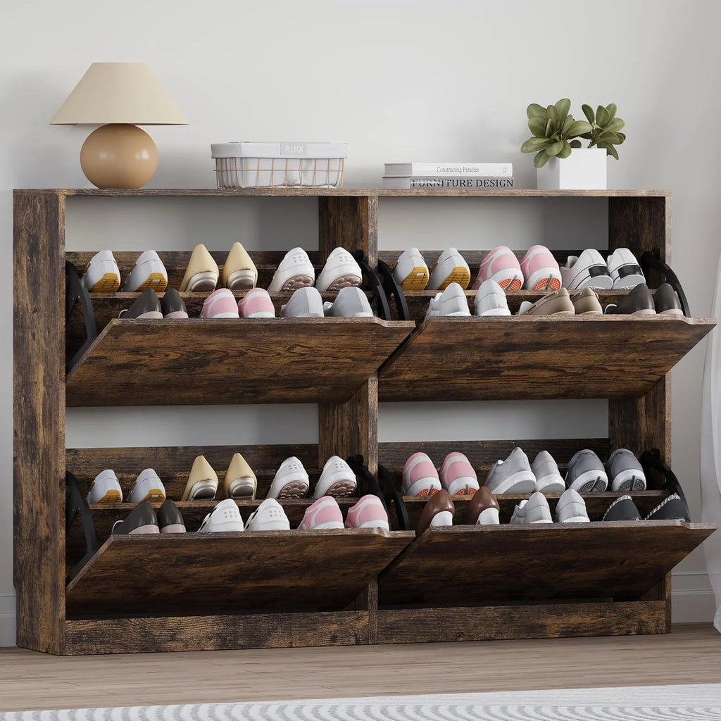 Shoe Cabinet with 3 Flip Drawers Hidden Wood Shoe Cabinet Freestanding Shoe Storage Cabinet