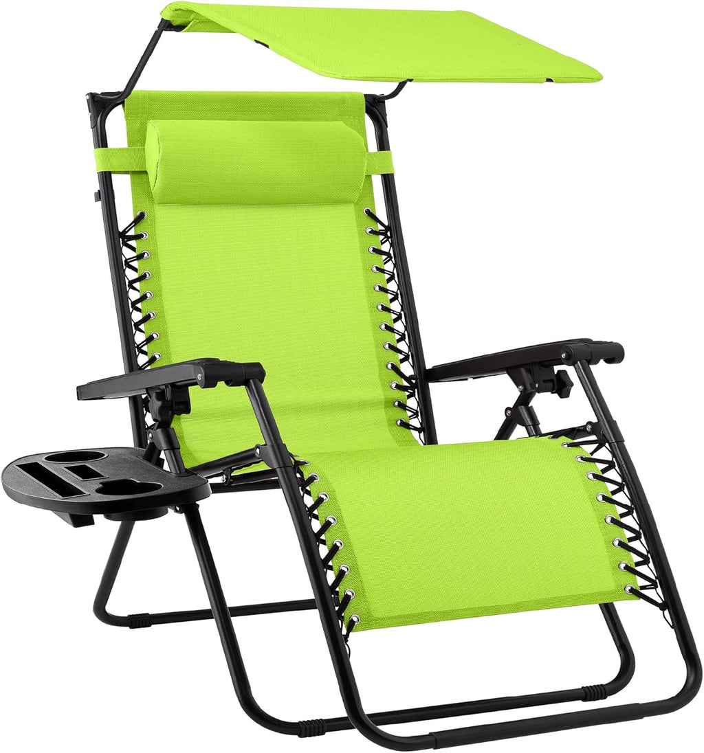 Best Choice Products Folding Zero Gravity Outdoor Recliner Patio Lounge Chair w/Adjustable Canopy Shade, Headrest, Side Accessory Tray, Textilene Mesh - Peacock Blue