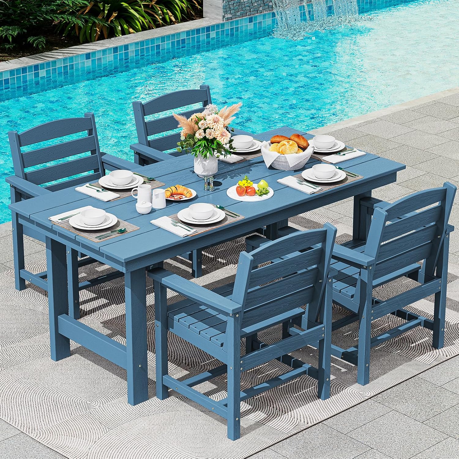 SERWALL Outdoor HDPE Dining Table Set 7 Piece Outdoor Dining Table Sets
