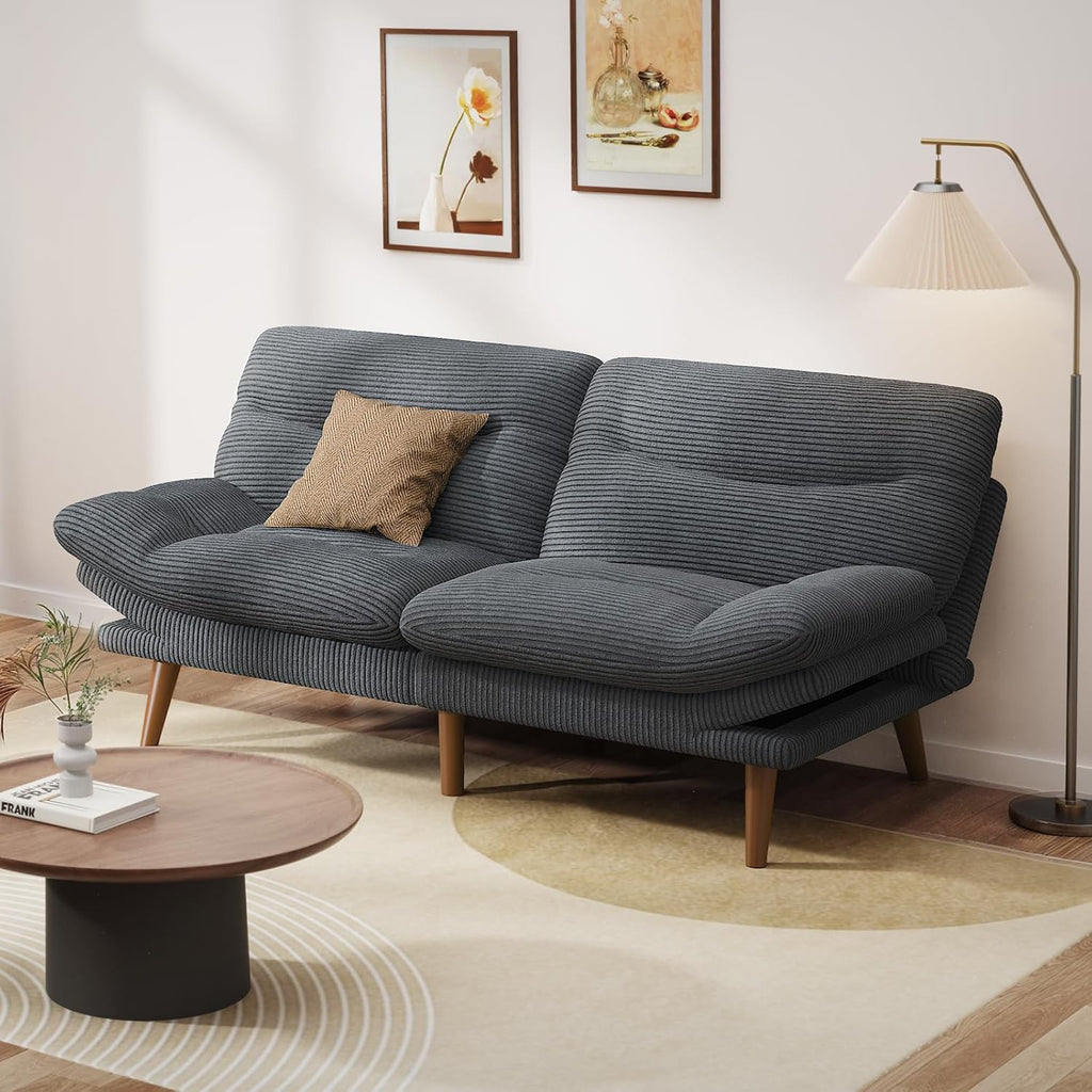 Convertible Futon Sofa Bed, 66 Inch Corduroy Futon Sofa Recliner Sofa Bed for Small Spaces, Playrooms or Offices