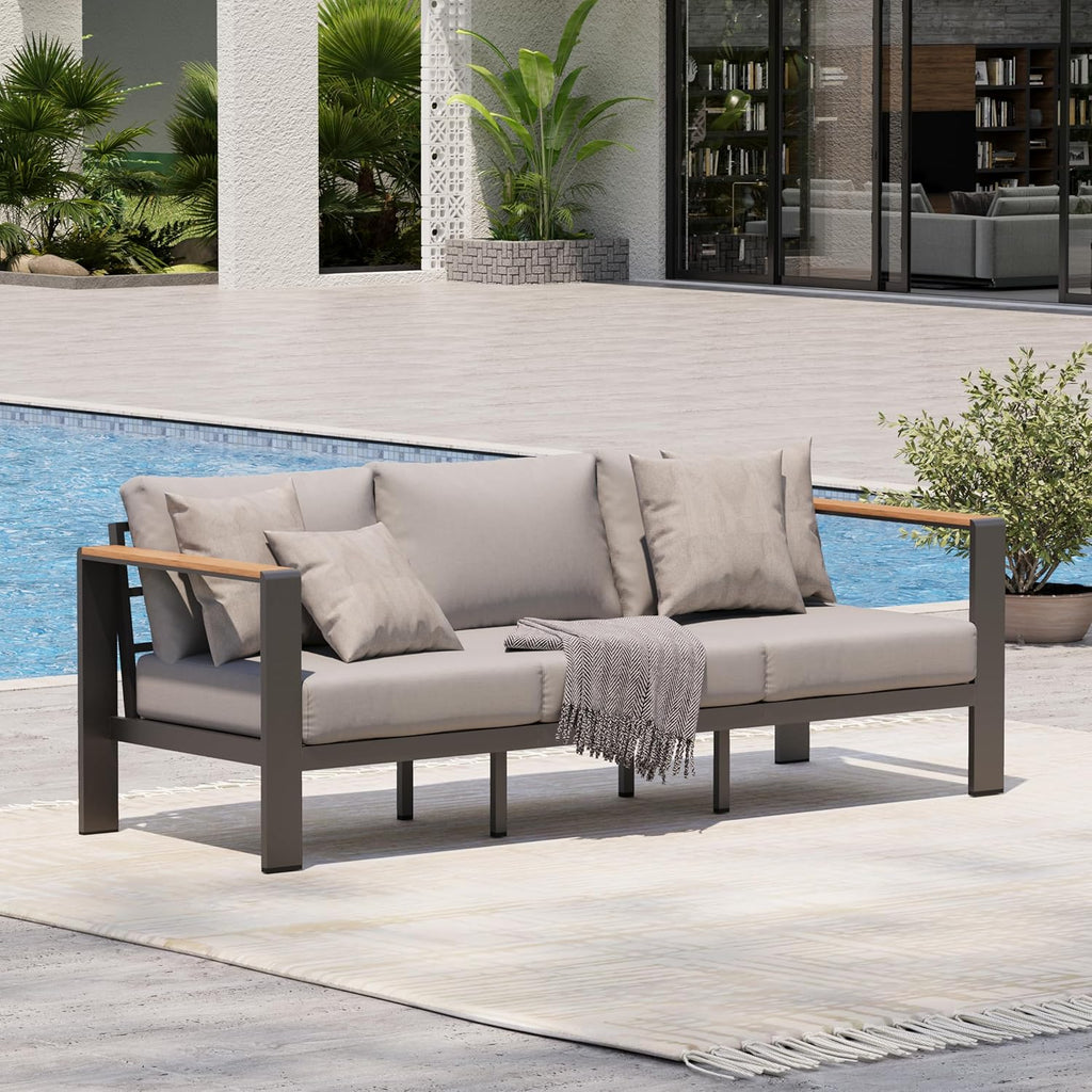 Aluminum Outdoor Patio Furniture Set with Coffee Table, 4 Piece Patio Conversation Sets with Washable Thick Cushions