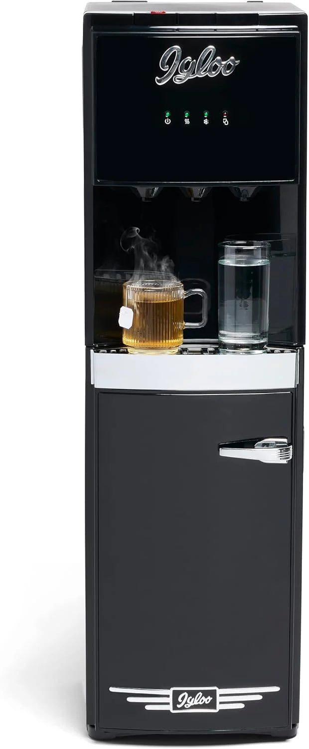 Igloo Top Loading Water Dispenser Hot and Cold Water Dispenser Black and Stainless Steel