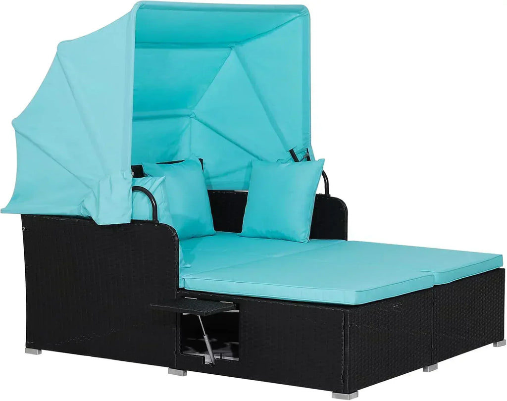 RELAX4LIFE Patio Outdoor Daybed with Canopy Wicker Sunbed Cushions 4 Pillows