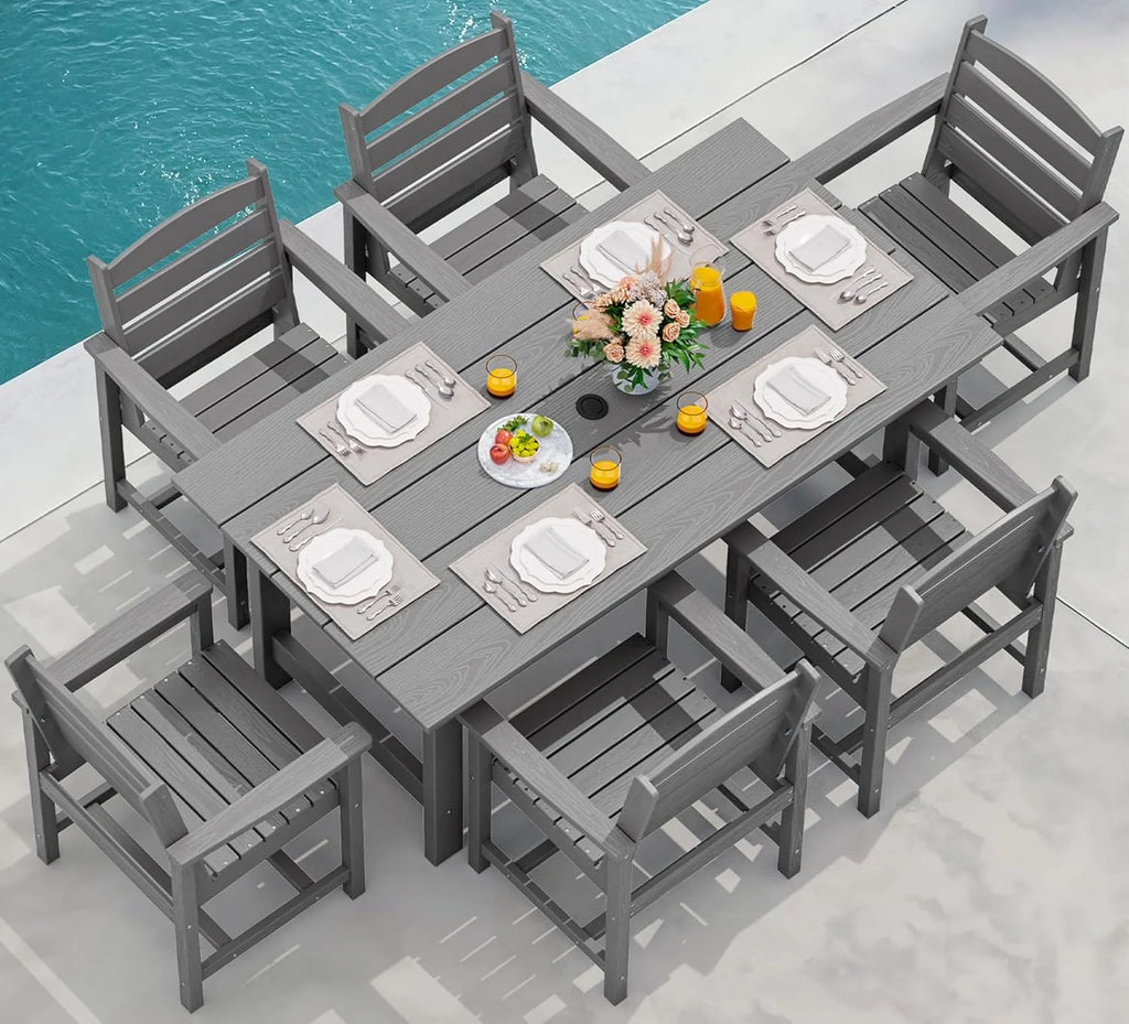 SERWALL Outdoor HDPE Dining Table Set 7 Piece Outdoor Dining Table Sets