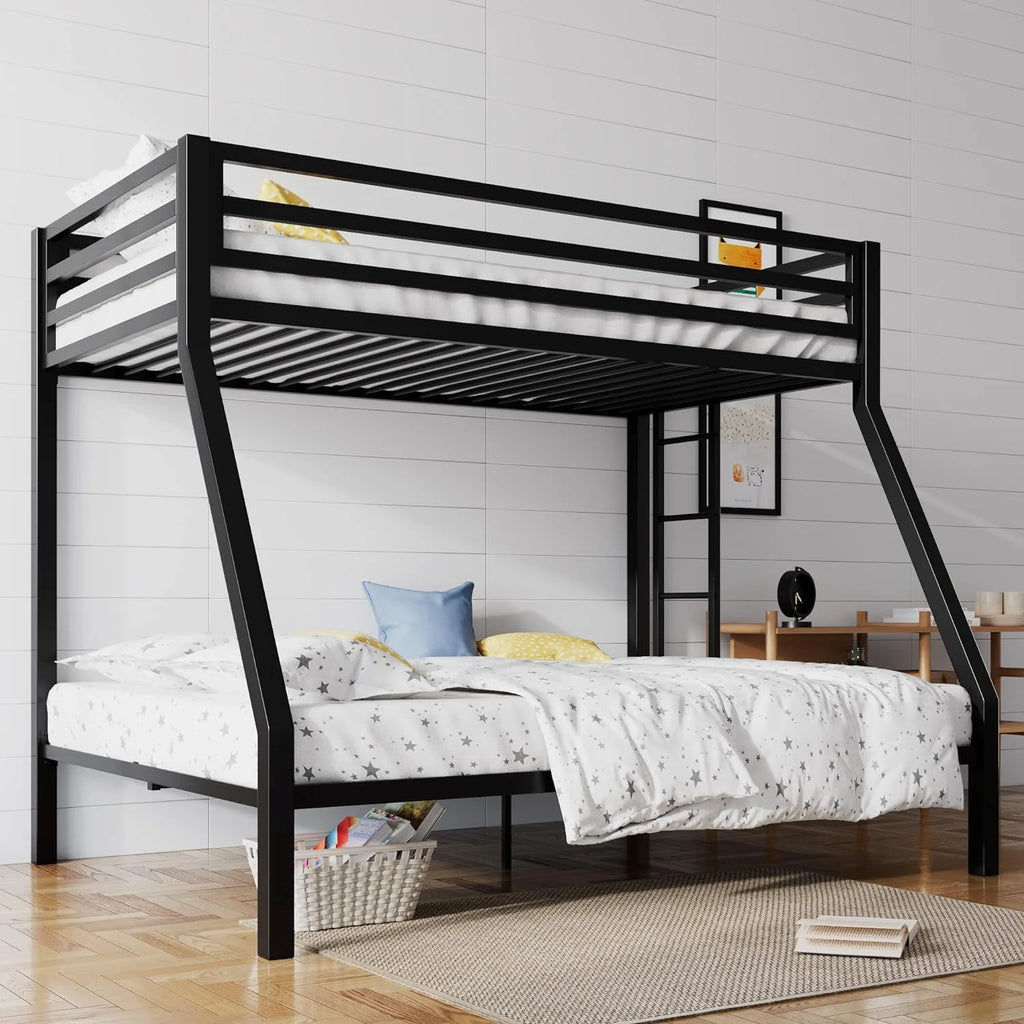 SHA CERLIN Loft Bunk Bed Twin Over Full Size Ladder and Guardrail Heavy Duty Metal Slats Support